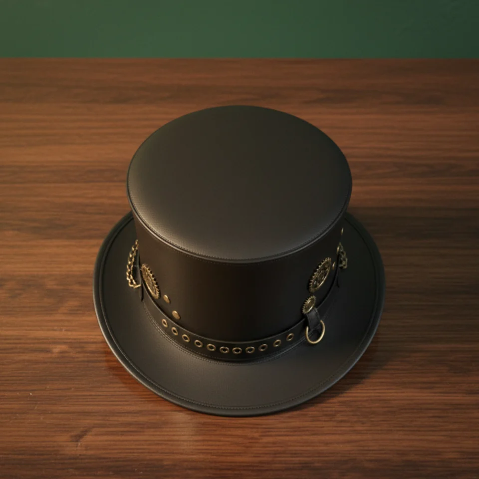 Dark Brown Rivet Top Hat side view - dark brown top hat