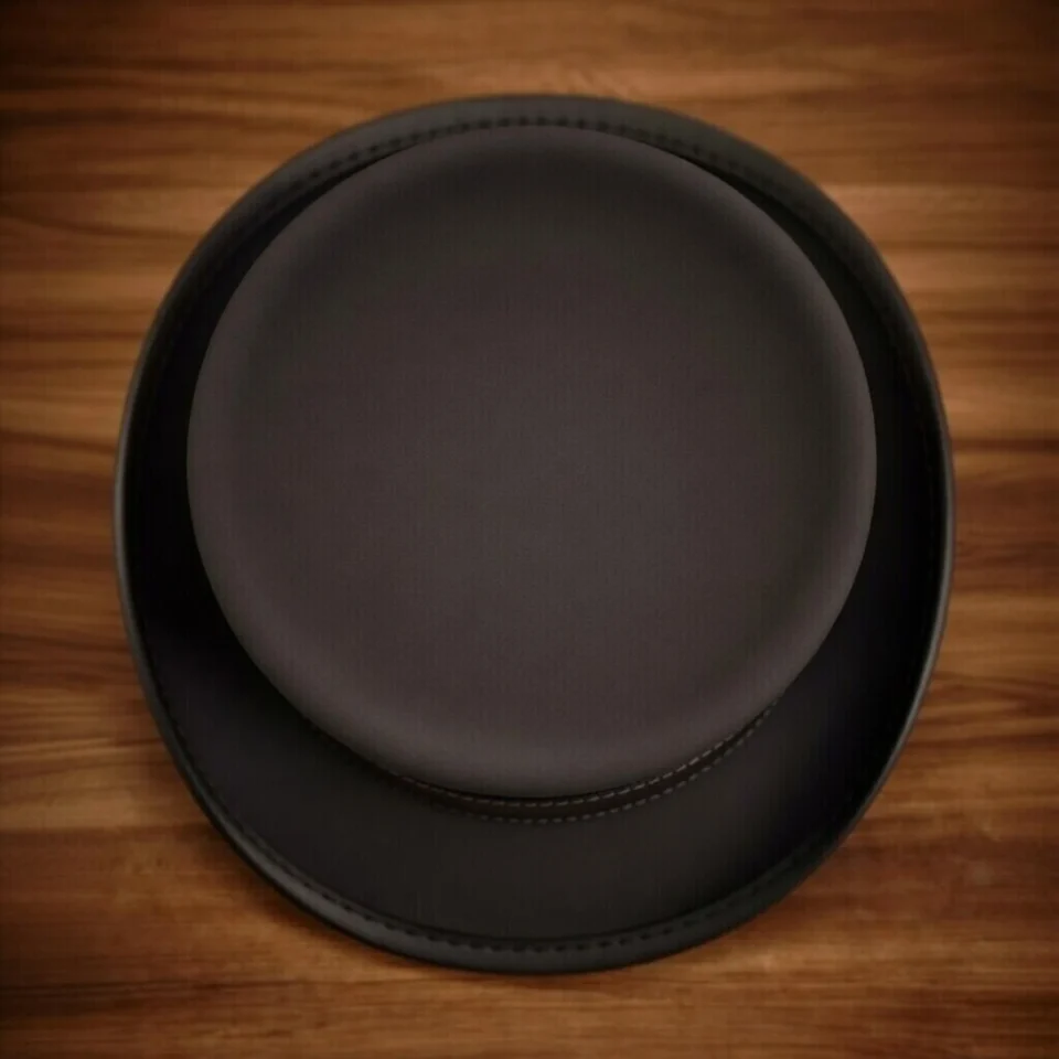 Brown Handmade Leather Steampunk Top Hat Style 020 back view - brown steampunk top hat with structured crown