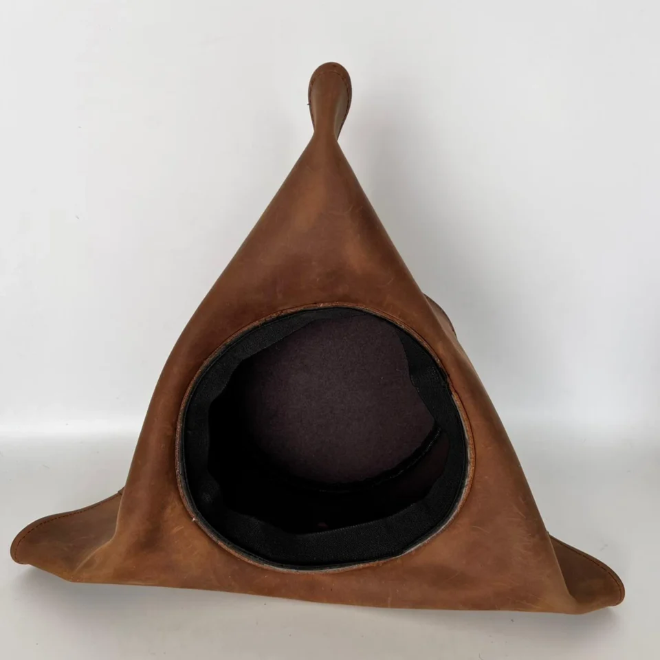 Brown Leather Tricorn Hat detail view - brown tricorn / tricorne-inspired leather hat