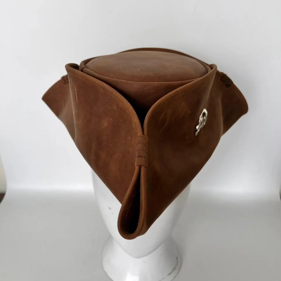 Brown Leather Tricorn Hat gallery view 7 - brown tricorn / tricorne-inspired leather hat