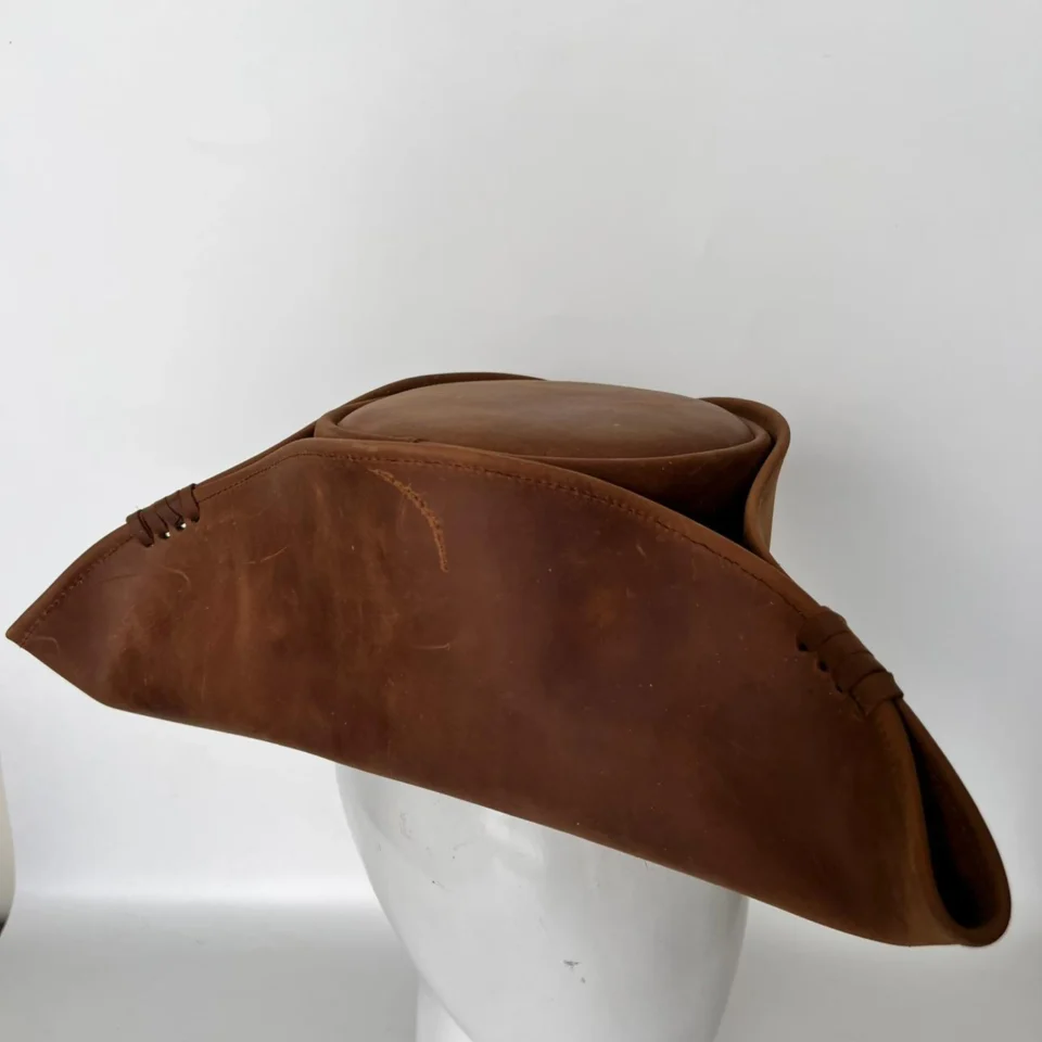 Brown Leather Tricorn Hat gallery view 8 - brown tricorn / tricorne-inspired leather hat