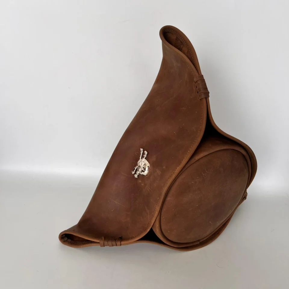 Brown Leather Tricorn Hat gallery view 9 - brown tricorn / tricorne-inspired leather hat