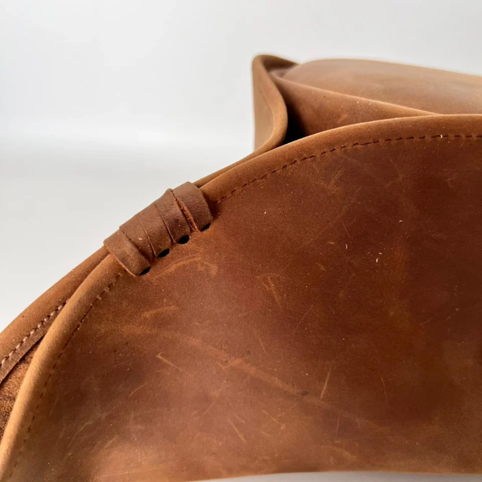 Brown Leather Tricorn Hat side view - brown tricorn / tricorne-inspired leather hat