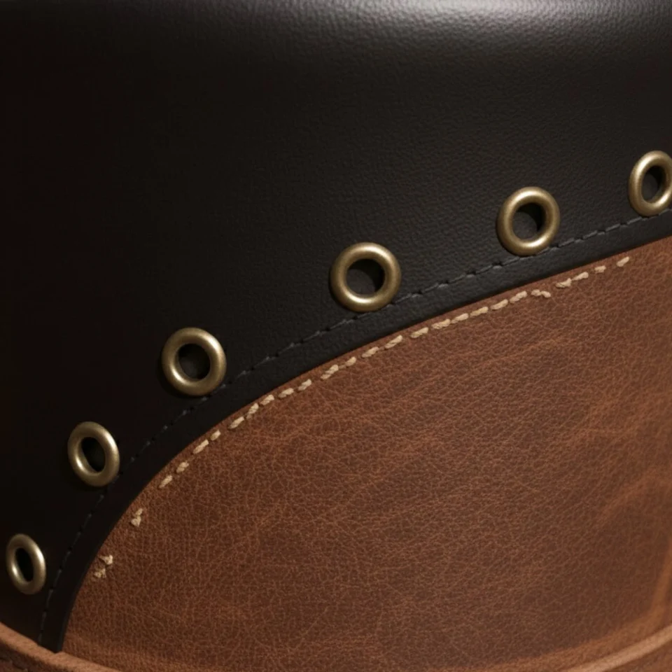 Brown Handmade Leather Western Top Hat Style 004 detail view - brown western top hat with structured crown