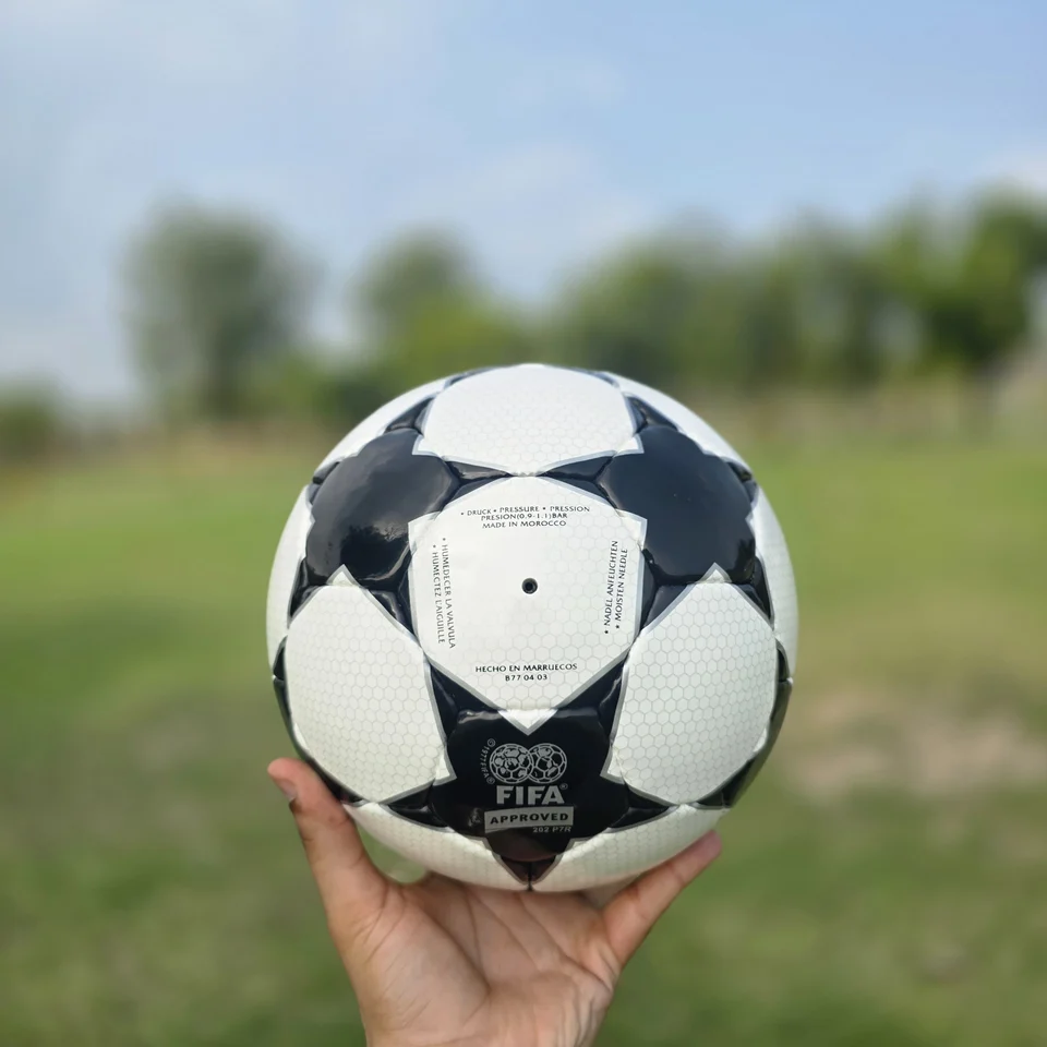 Classic Black Star Hand-Stitched Football back view - black and white handmade football with a classic star-panel match-ball design