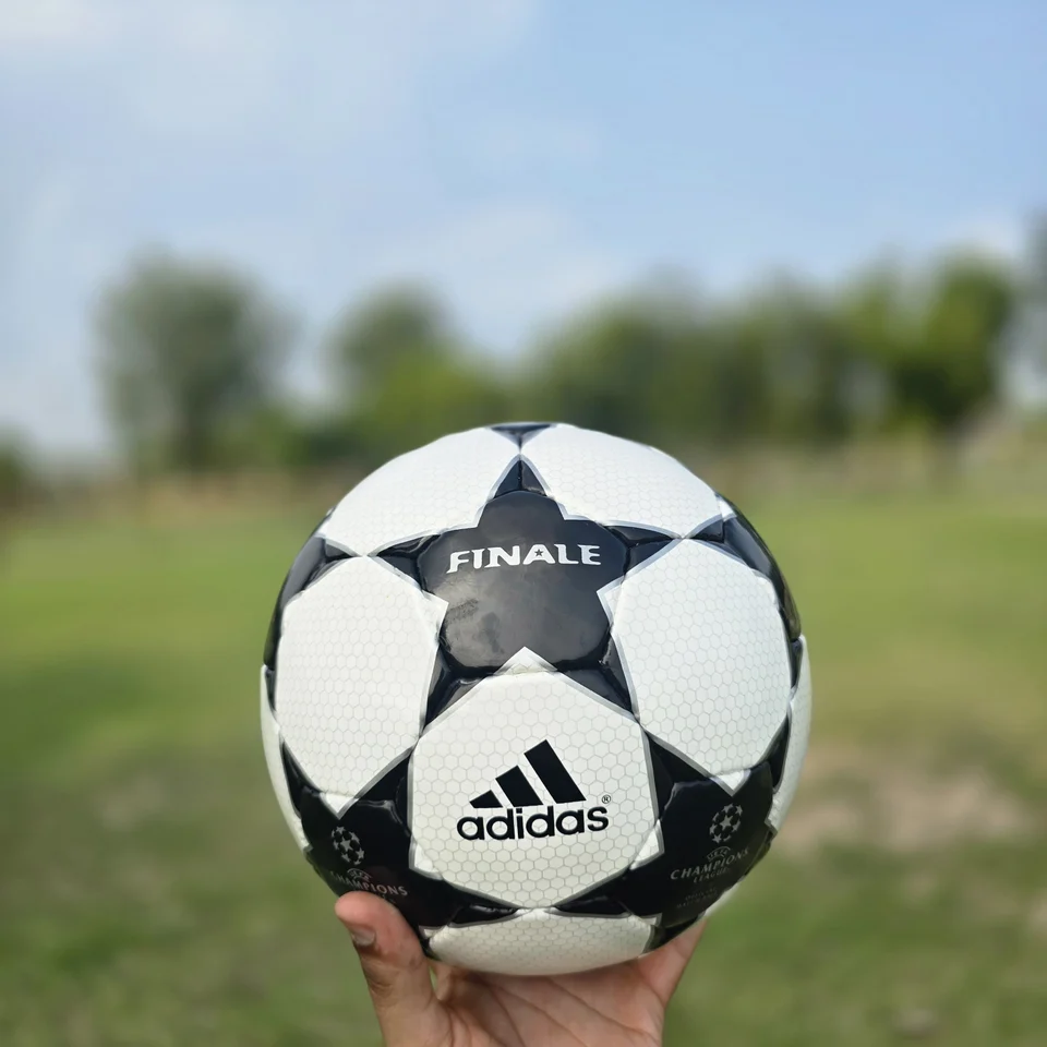 Classic Black Star Hand-Stitched Football side view - black and white handmade football with a classic star-panel match-ball design