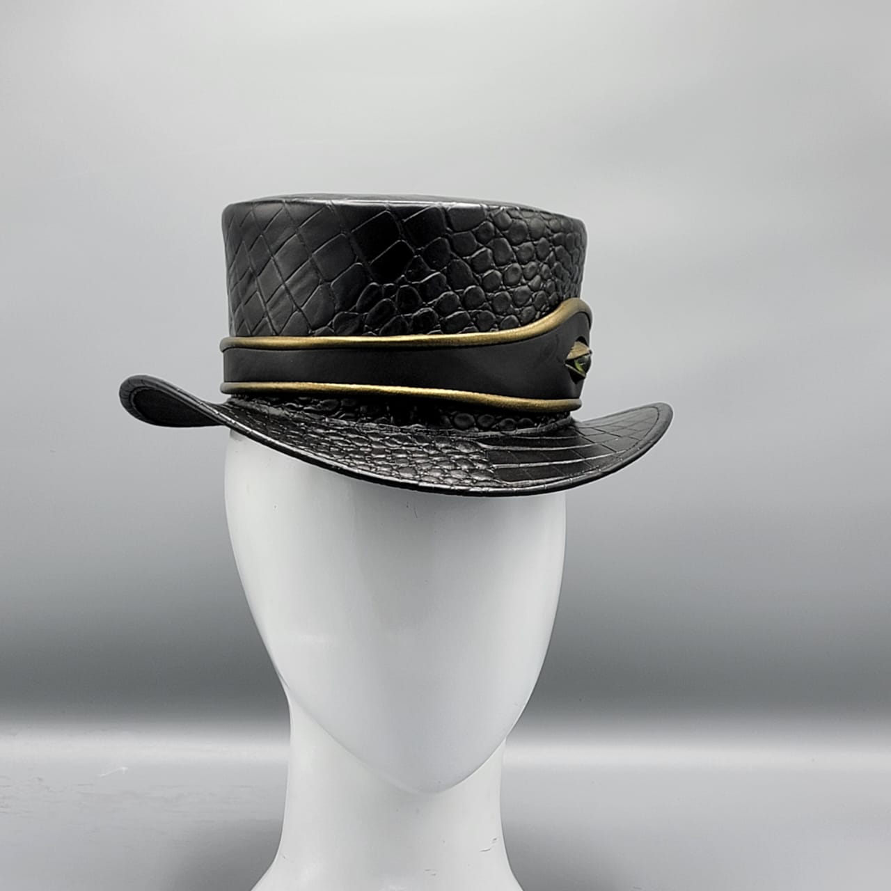 Cowhide Pattern Genuine Leather Western Cowboy Hat with Braided Hatband side angle