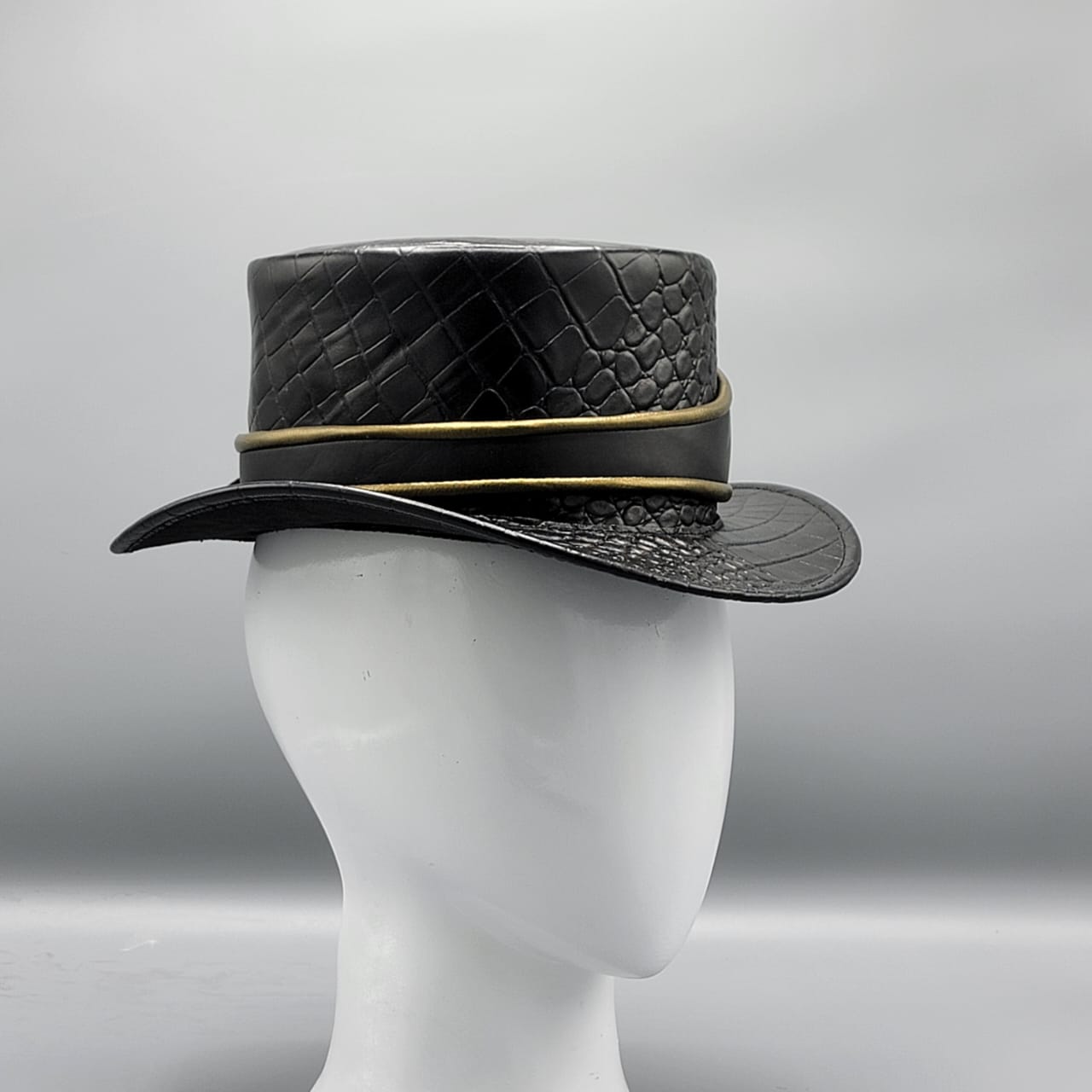 Cowhide Pattern Genuine Leather Western Cowboy Hat with Braided Hatband back view