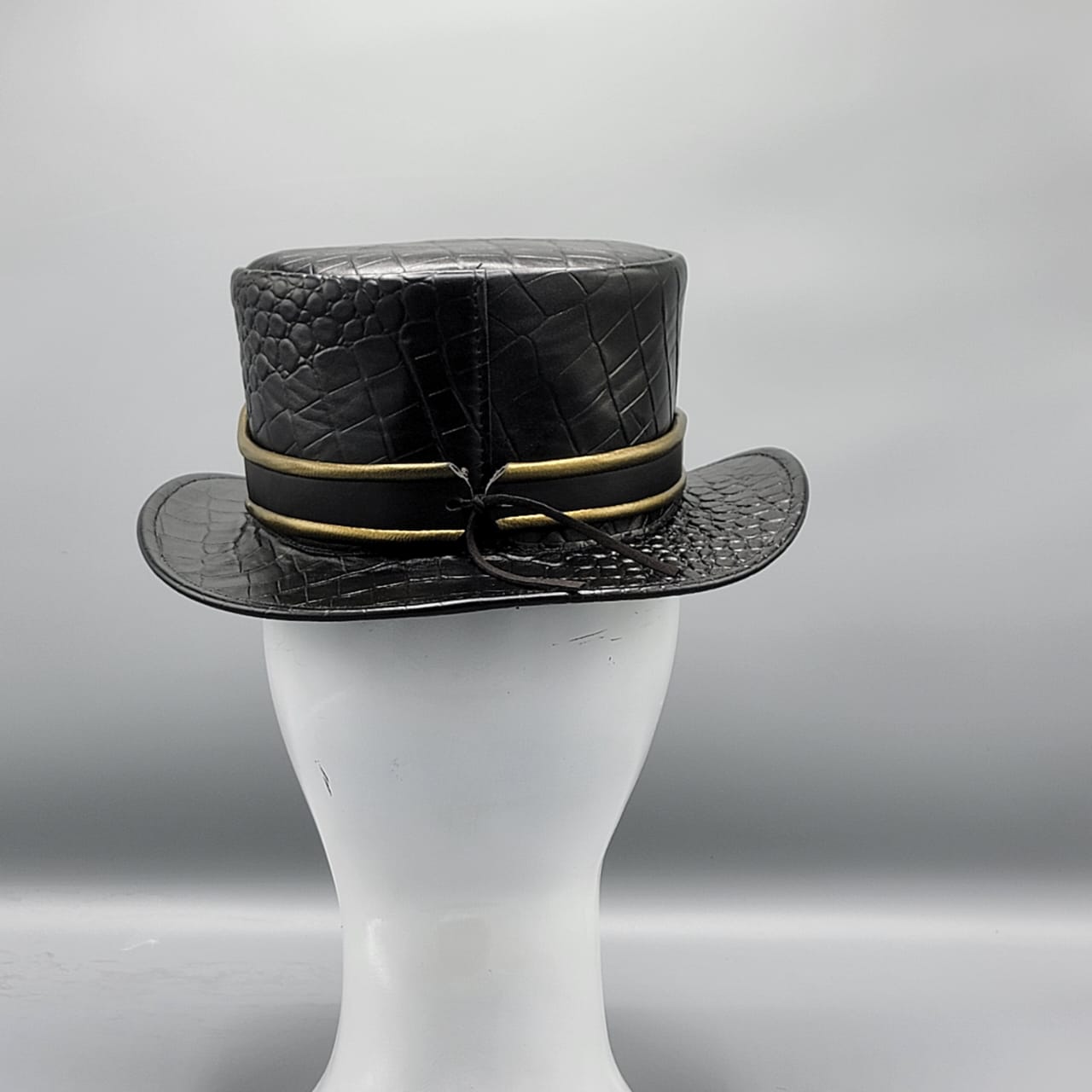 Cowhide Pattern Genuine Leather Western Cowboy Hat with Braided Hatband detail view