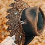 Cowhide Pattern Genuine Leather Western Cowboy Hat with Braided Hatband - Style 131 featured view