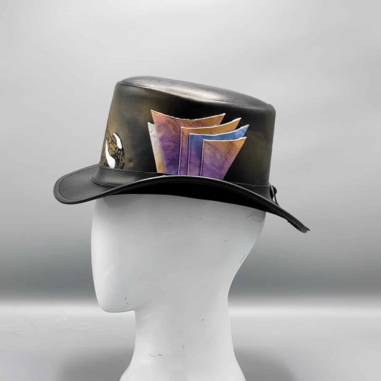 Cowhide Pattern Genuine Leather Western Cowboy Hat with Braided Hatband - Style 233 side angle