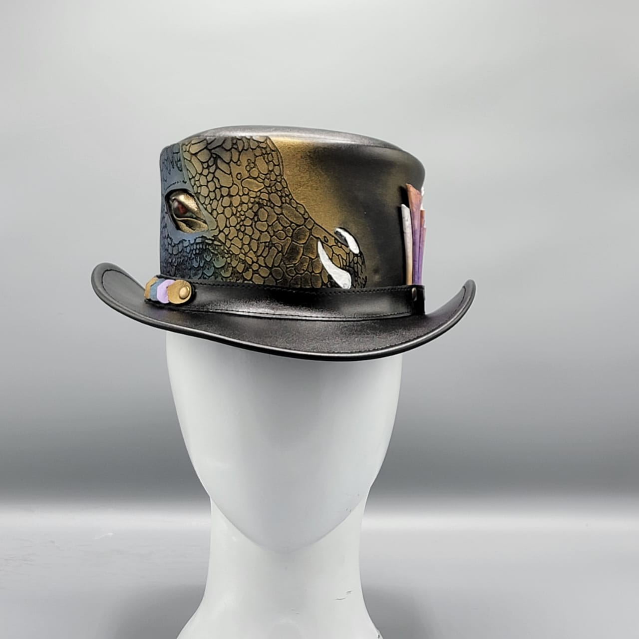 Cowhide Pattern Genuine Leather Western Cowboy Hat with Braided Hatband - Style 233 back view