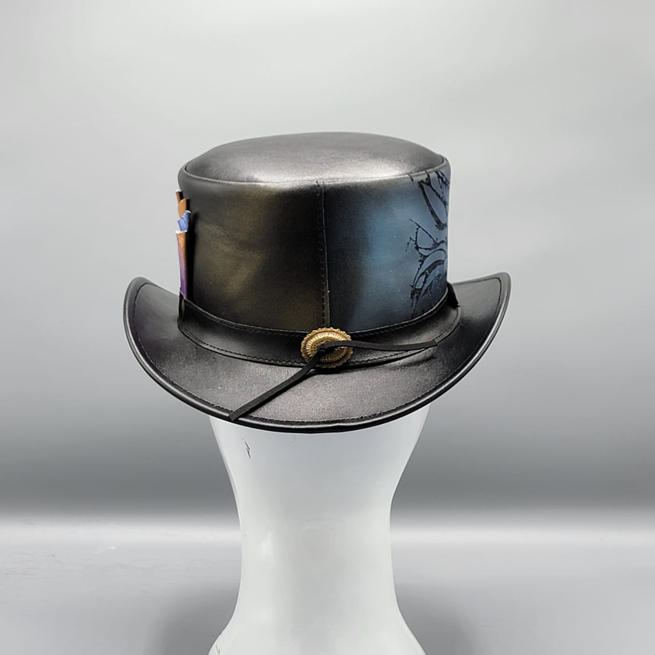 Cowhide Pattern Genuine Leather Western Cowboy Hat with Braided Hatband - Style 233 detail view