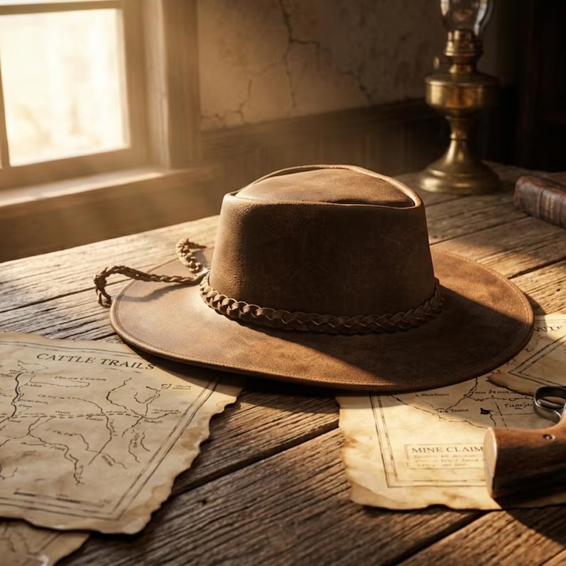 Cowhide Pattern Genuine Leather Western Cowboy Hat with Cowhide Pattern - Style 077 featured view