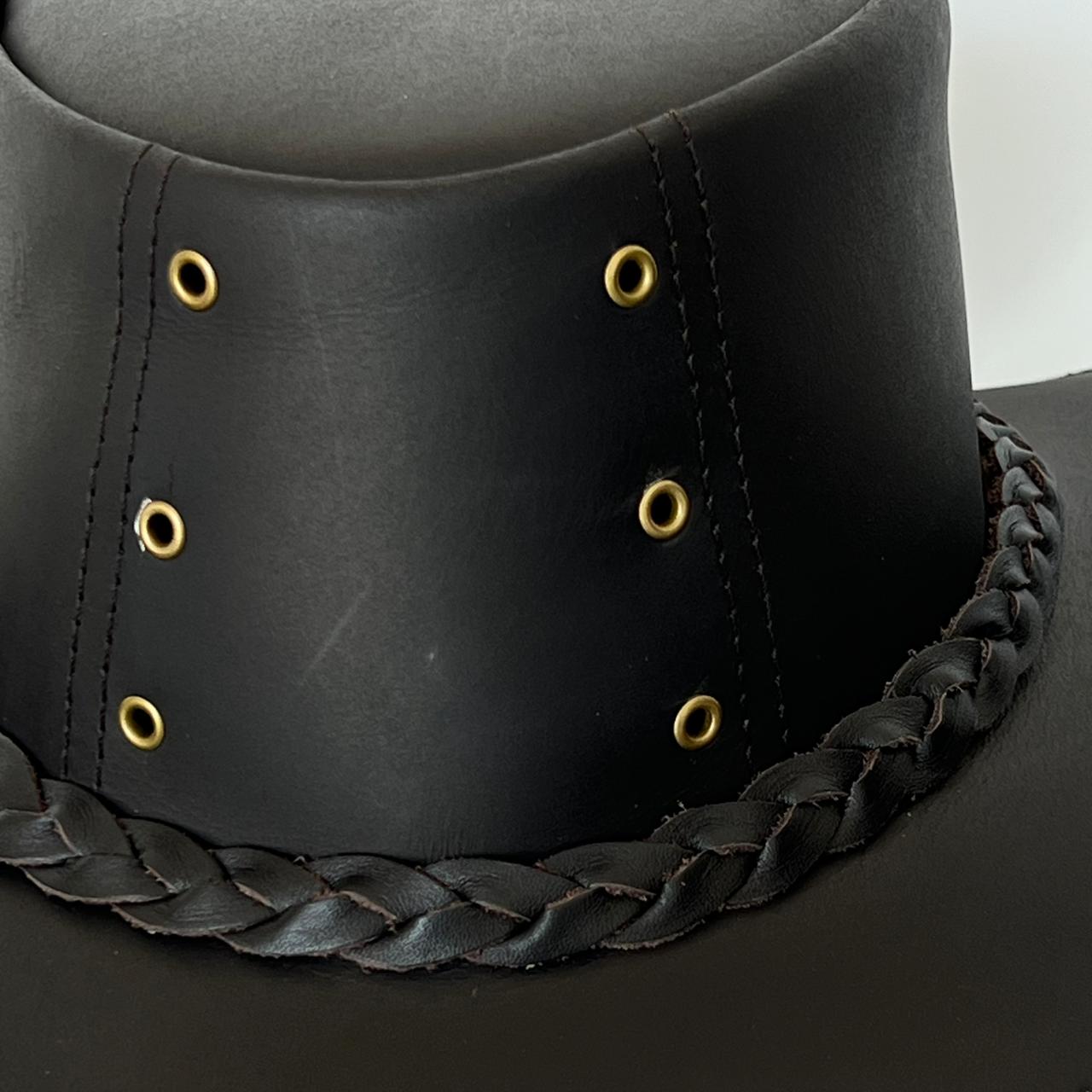 Cowhide Pattern Genuine Leather Western Cowboy Hat with Cowhide Pattern - Style 108 detail view