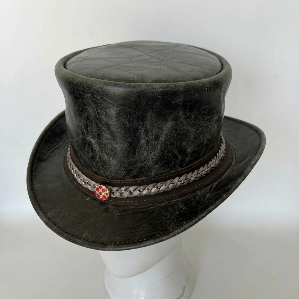Cowhide Pattern Genuine Leather Western Cowboy Hat with Cowhide Pattern - Style 119 back view