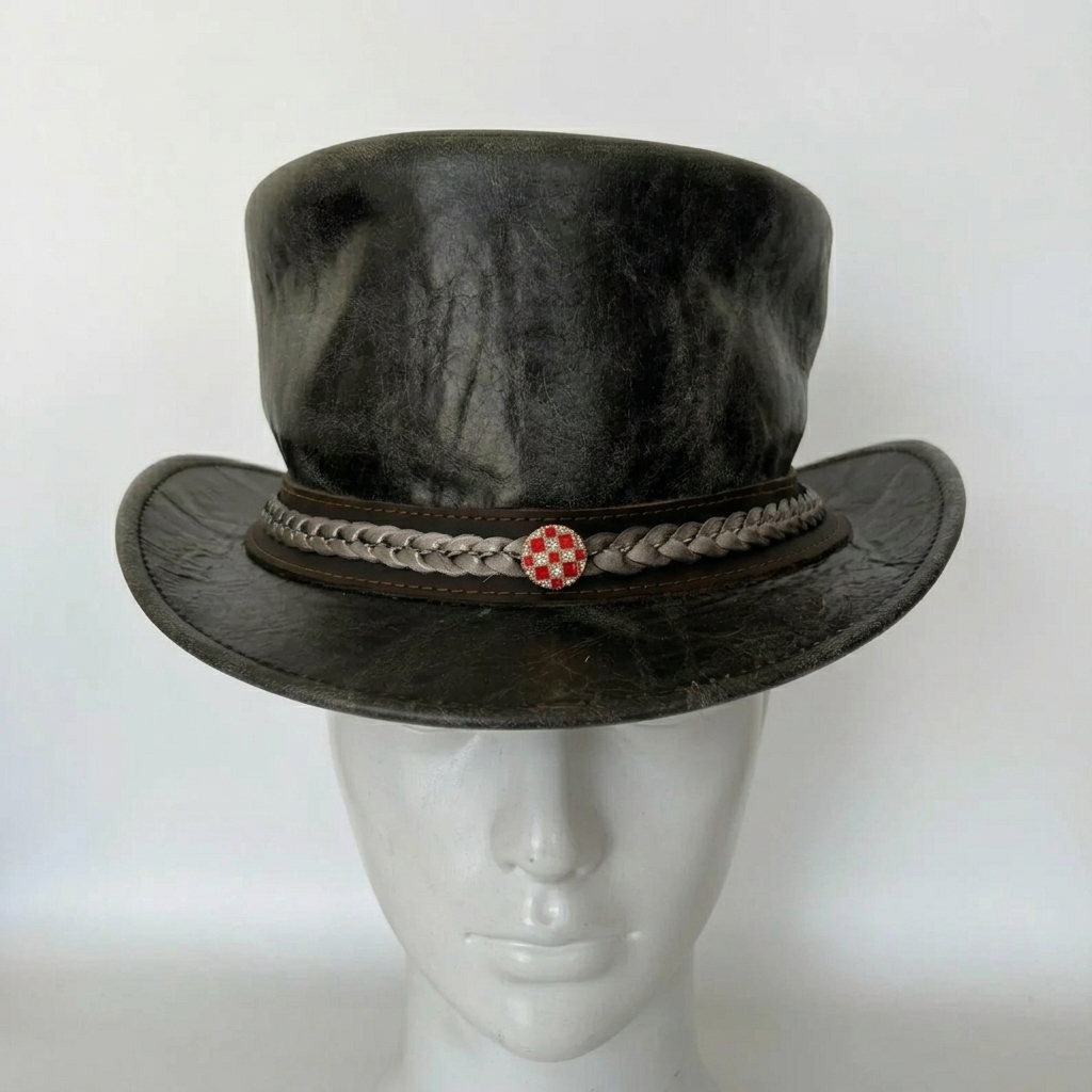 Cowhide Pattern Genuine Leather Western Cowboy Hat with Cowhide Pattern - Style 119 detail view