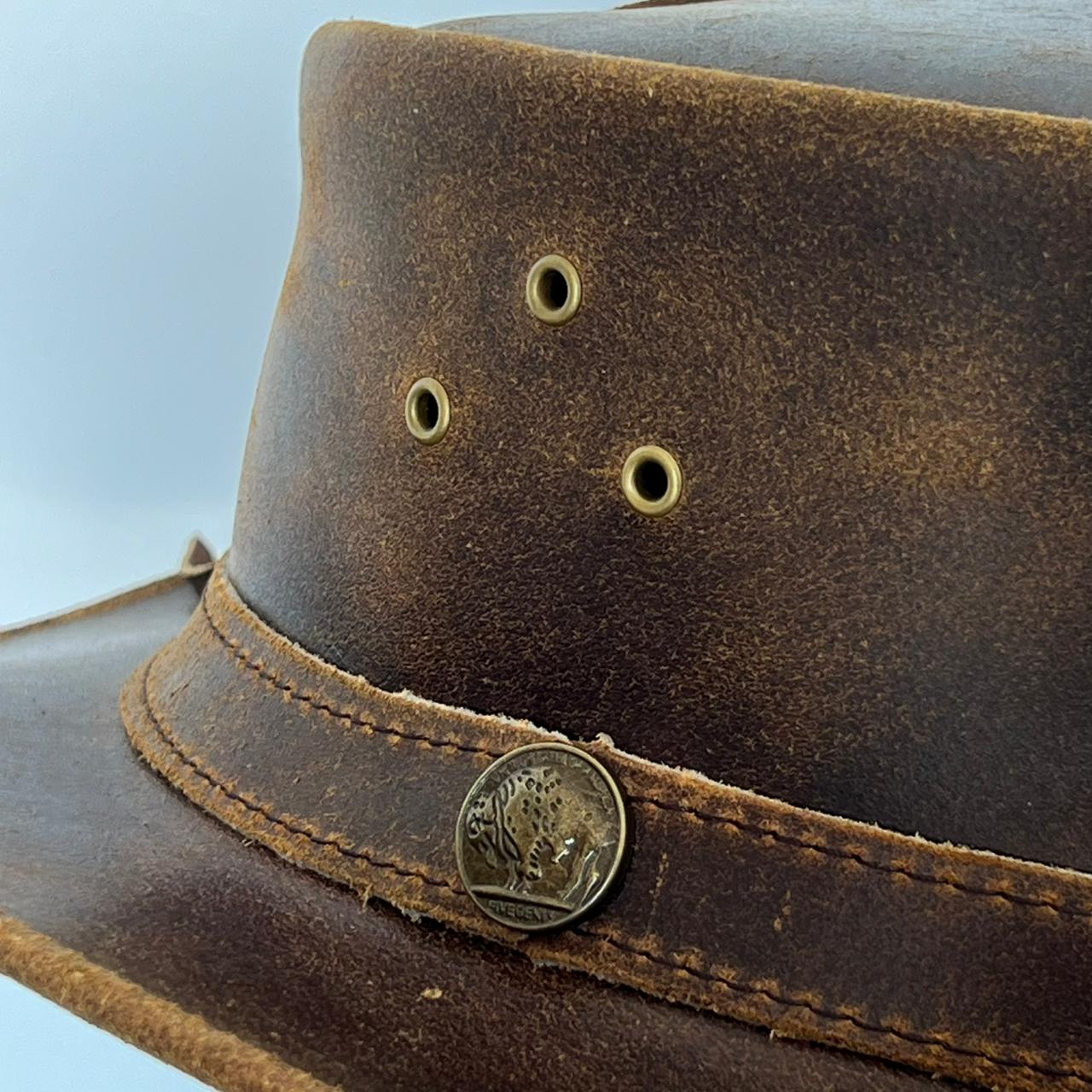 Cowhide Pattern Genuine Leather Western Cowboy Hat with Cowhide Pattern - Style 121 side angle