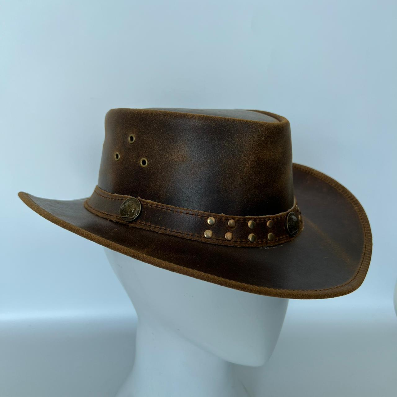 Cowhide Pattern Genuine Leather Western Cowboy Hat with Cowhide Pattern - Style 121 detail view