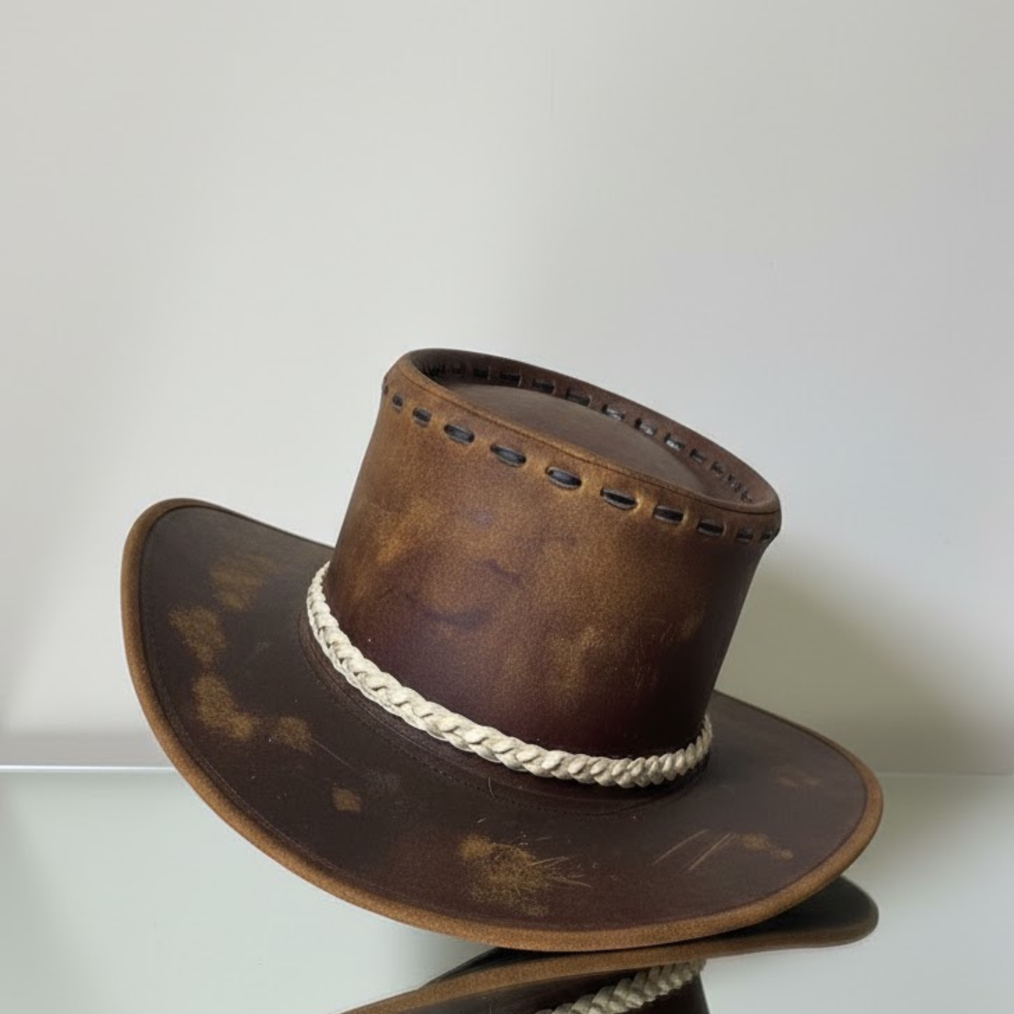 Cowhide Pattern Genuine Leather Western Cowboy Hat with Cowhide Pattern - Style 120 side angle