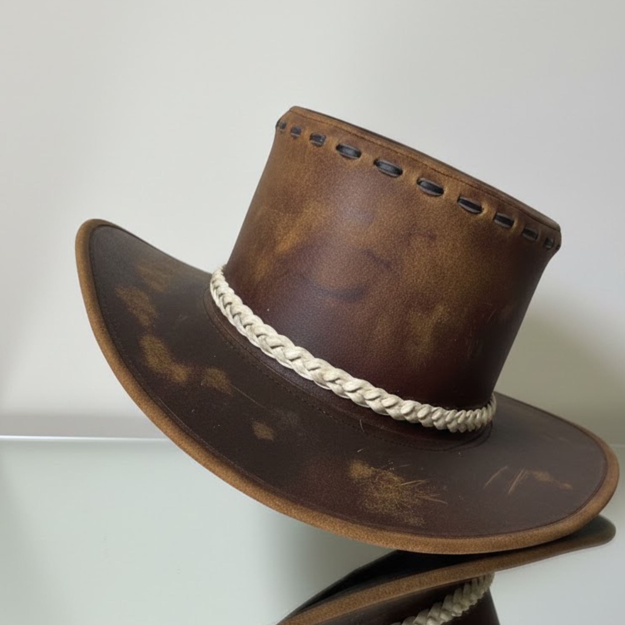 Cowhide Pattern Genuine Leather Western Cowboy Hat with Cowhide Pattern - Style 120 back view