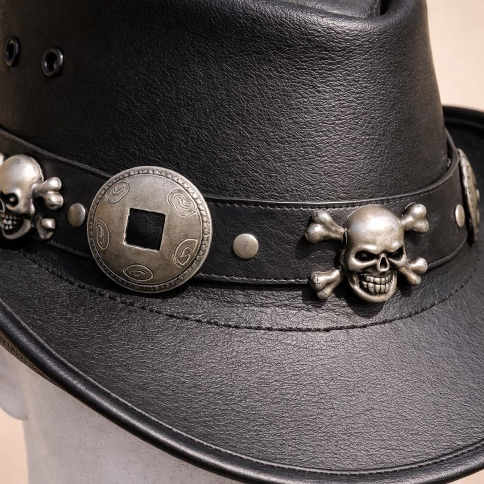 Cowhide Pattern Genuine Leather Western Cowboy Hat with Cowhide Pattern - Style 128 side angle