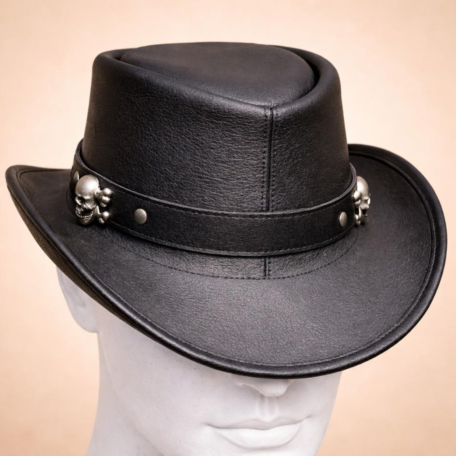 Cowhide Pattern Genuine Leather Western Cowboy Hat with Cowhide Pattern - Style 128 back view