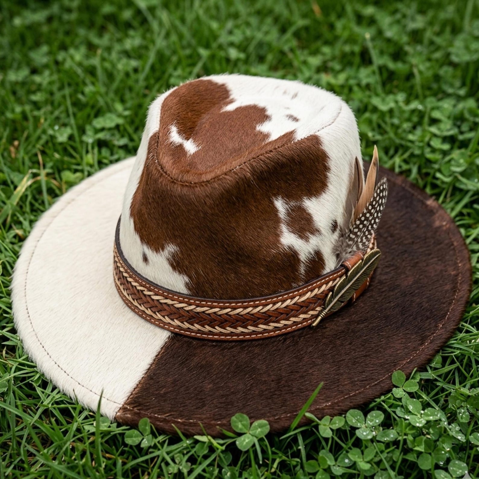 Cowhide Pattern Genuine Leather Western Cowboy Hat with Cowhide Pattern - Style 130 side angle