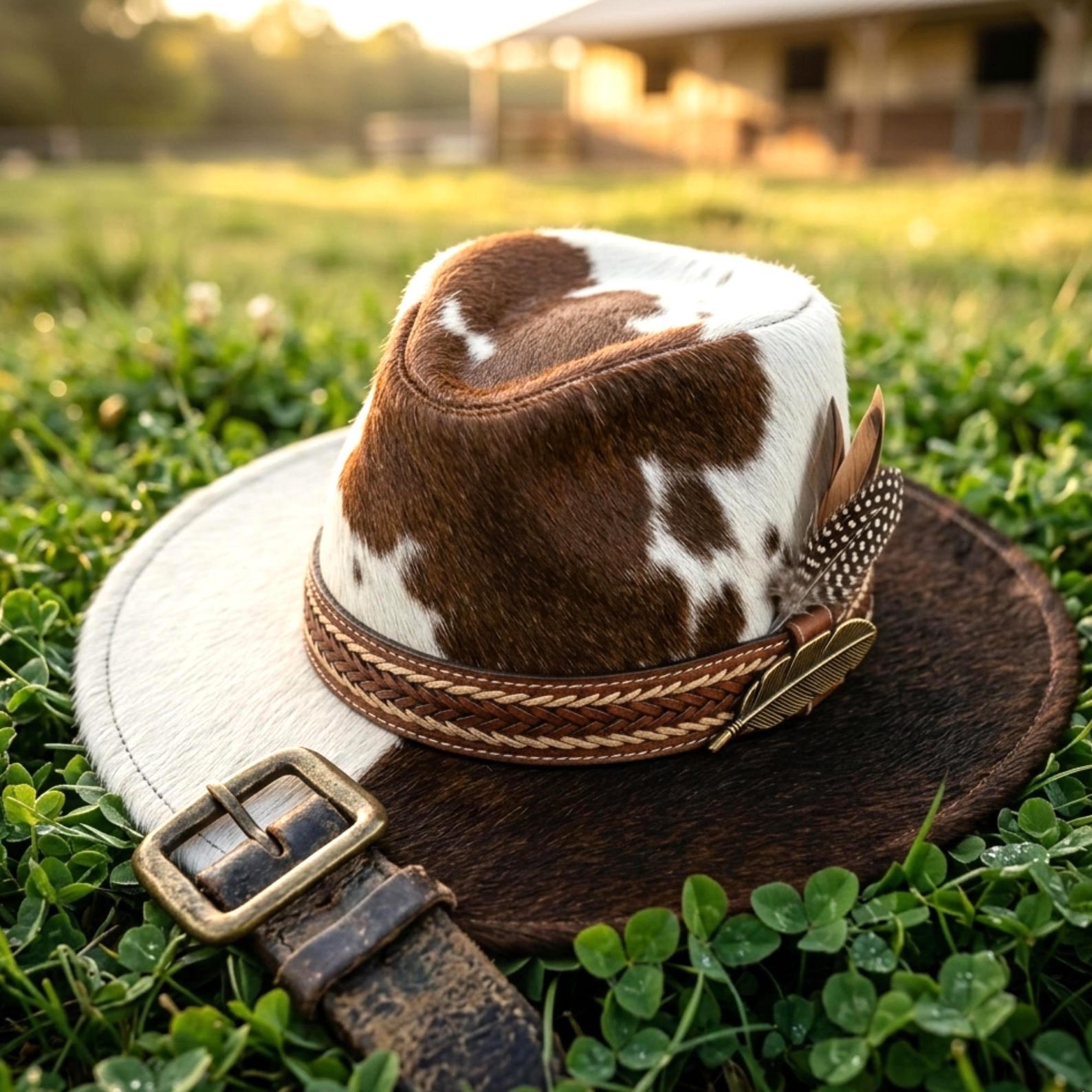 Cowhide Pattern Genuine Leather Western Cowboy Hat with Cowhide Pattern - Style 130 detail view