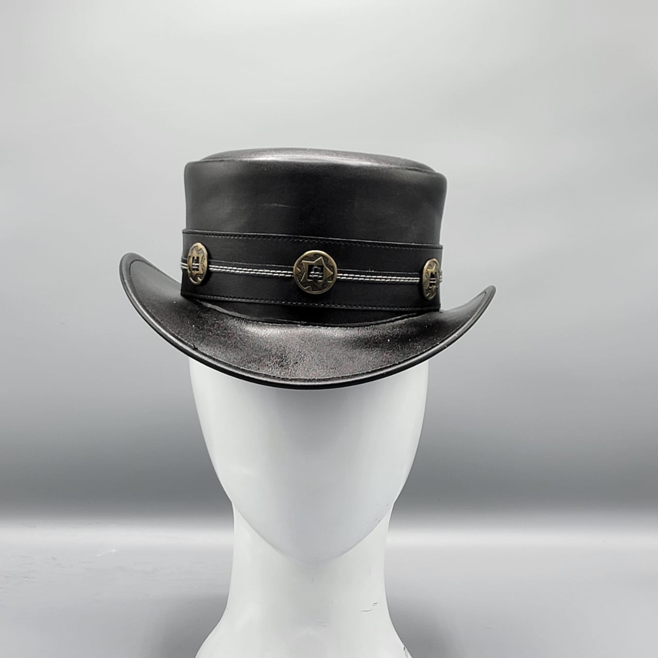 Cowhide Pattern Genuine Leather Western Cowboy Hat with Silver-Tone Ornament - image 06