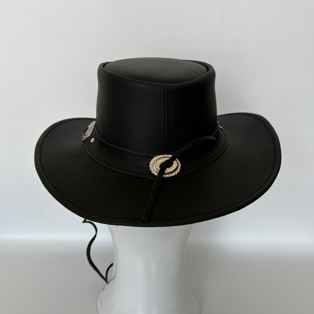 Cowhide Pattern Genuine Leather Western Cowboy Hat with Skull Graphic featured view