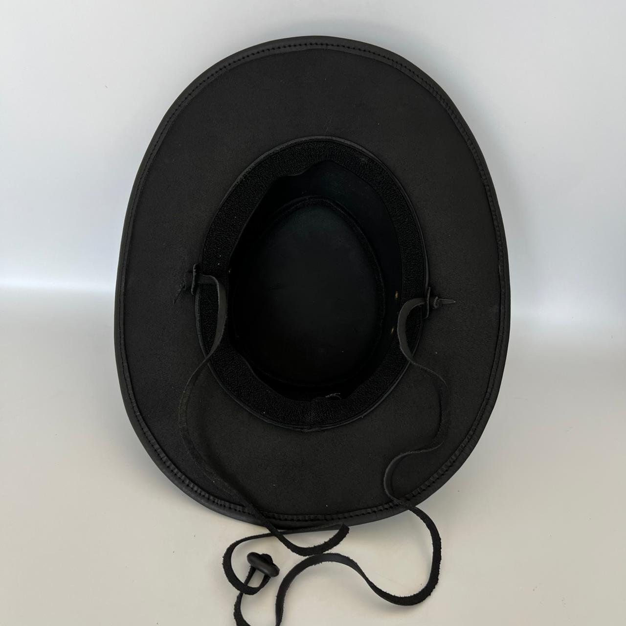 Cowhide Pattern Genuine Leather Western Cowboy Hat with Skull Graphic side angle