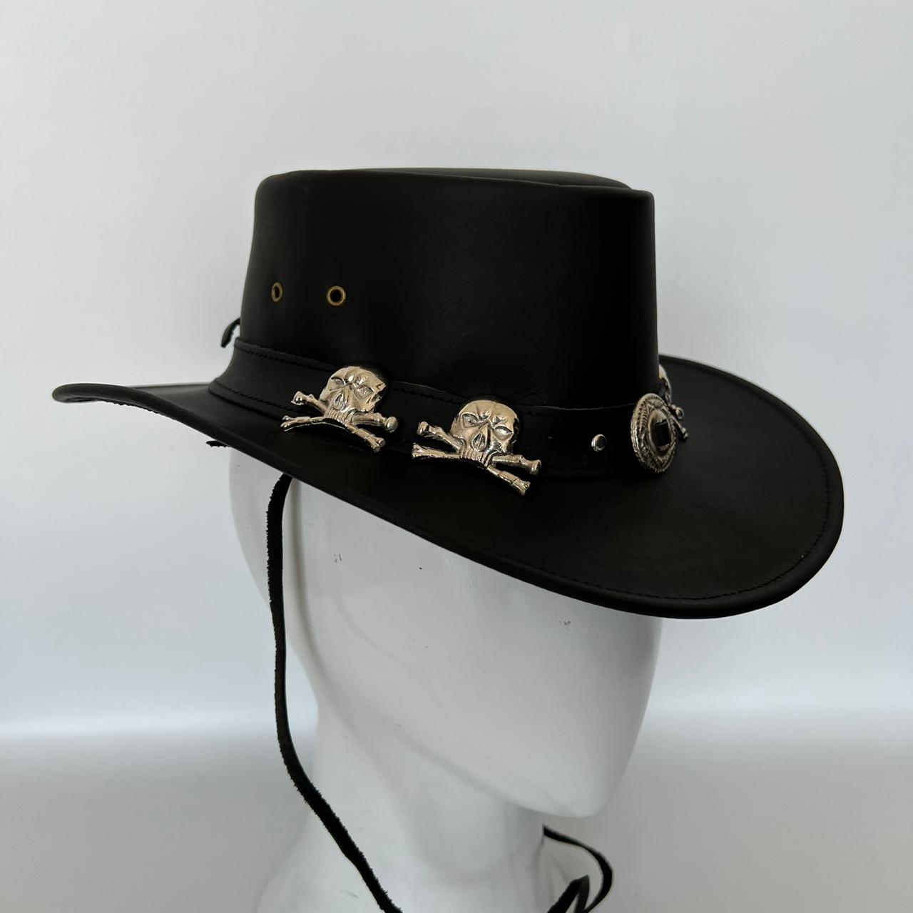 Cowhide Pattern Genuine Leather Western Cowboy Hat with Skull Graphic - image 05