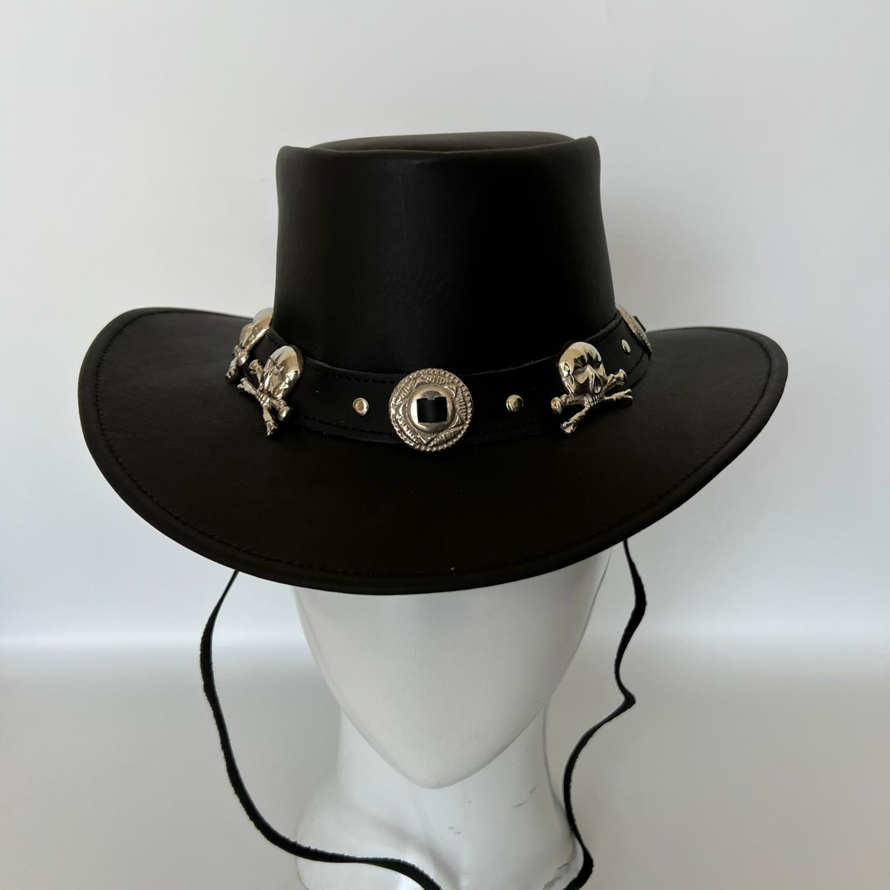 Cowhide Pattern Genuine Leather Western Cowboy Hat with Skull Graphic - image 06