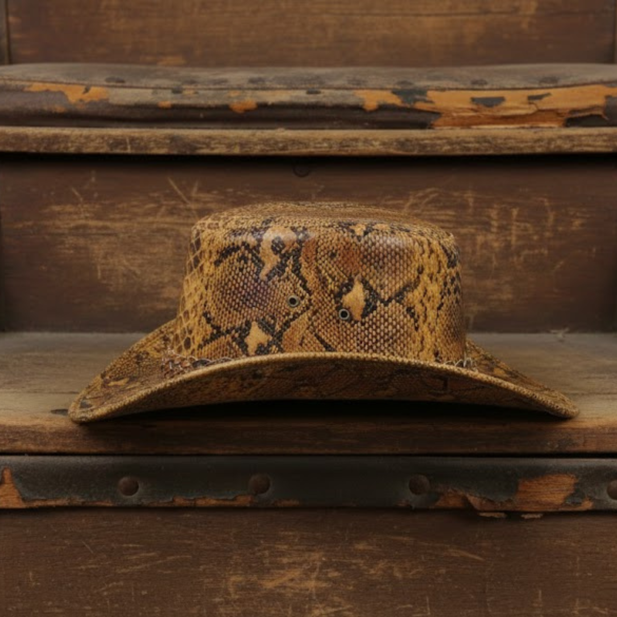 Cowhide Pattern Genuine Leather Western Cowboy Hat with Snakeskin-Pattern Hatband - Style 125 featured view