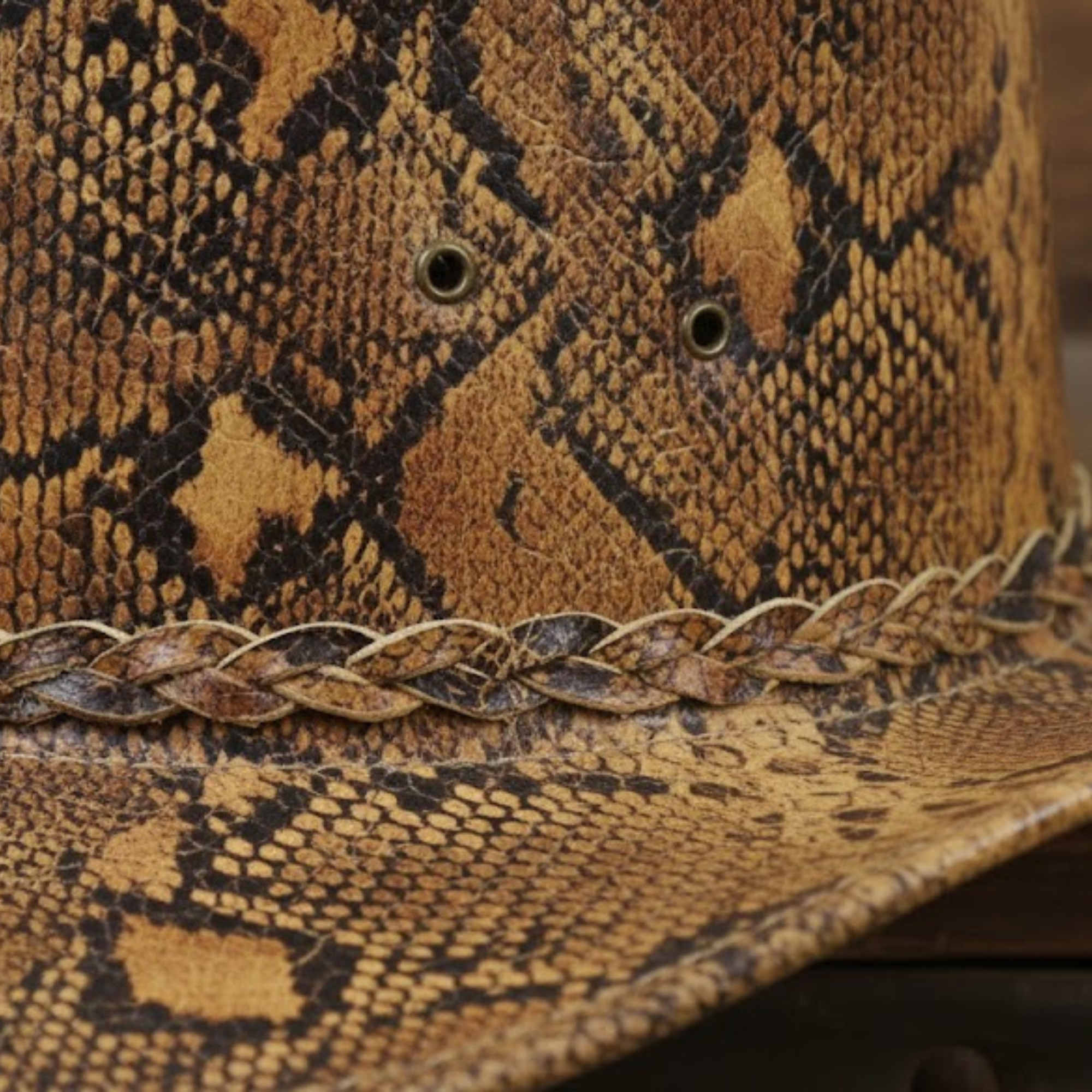 Cowhide Pattern Genuine Leather Western Cowboy Hat with Snakeskin-Pattern Hatband - Style 125 back view