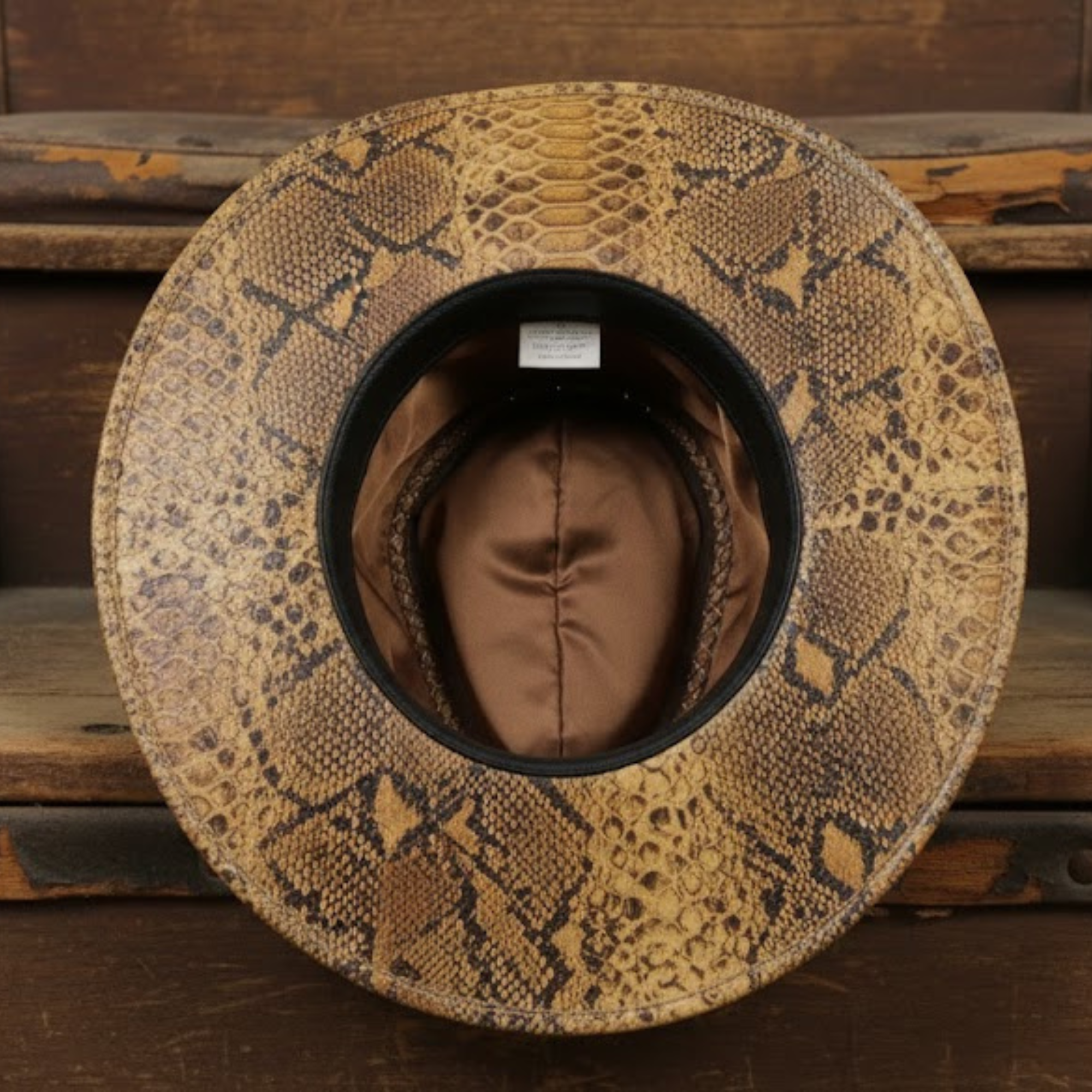 Cowhide Pattern Genuine Leather Western Cowboy Hat with Snakeskin-Pattern Hatband - Style 125 detail view