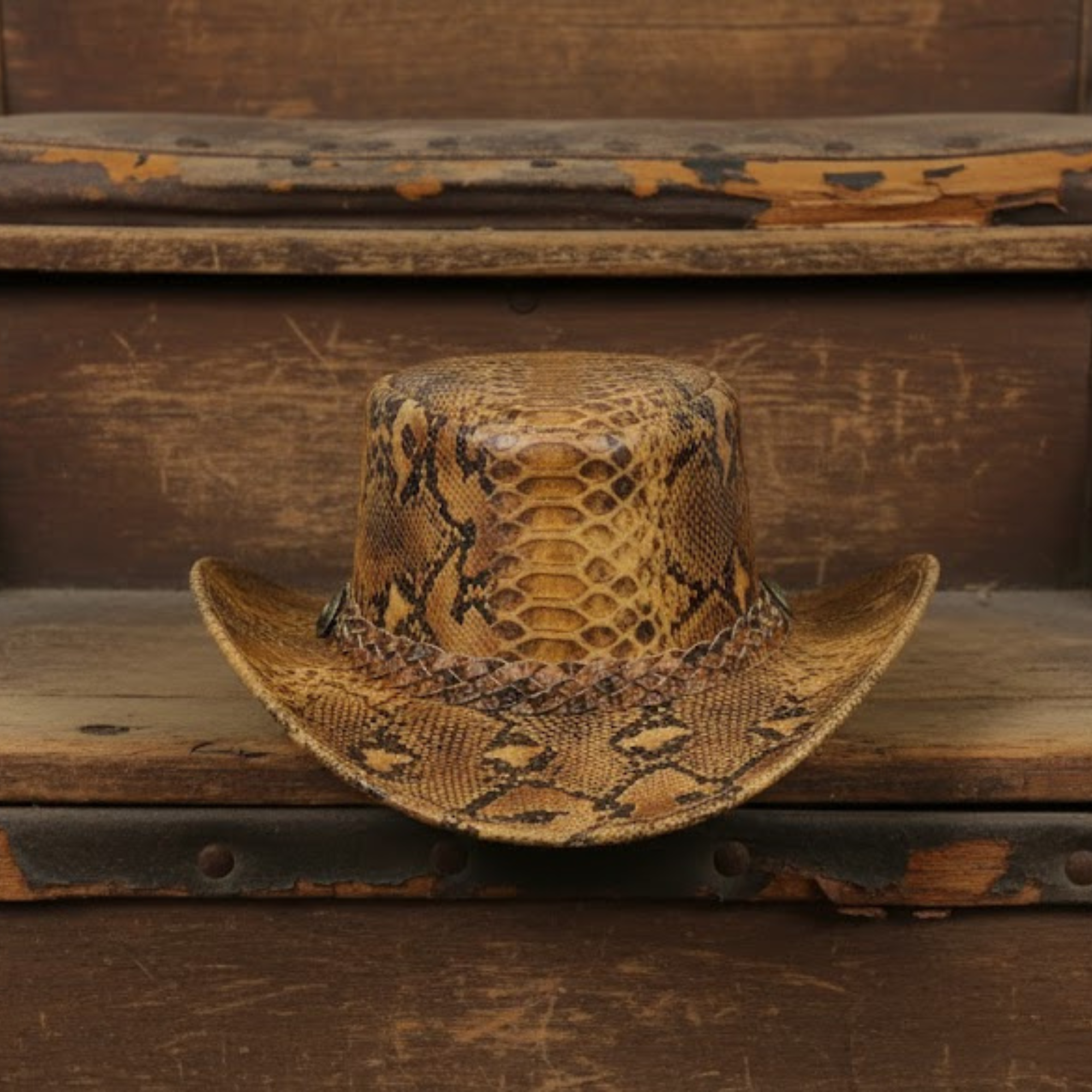 Cowhide Pattern Genuine Leather Western Cowboy Hat with Snakeskin-Pattern Hatband - Style 125 - image 05