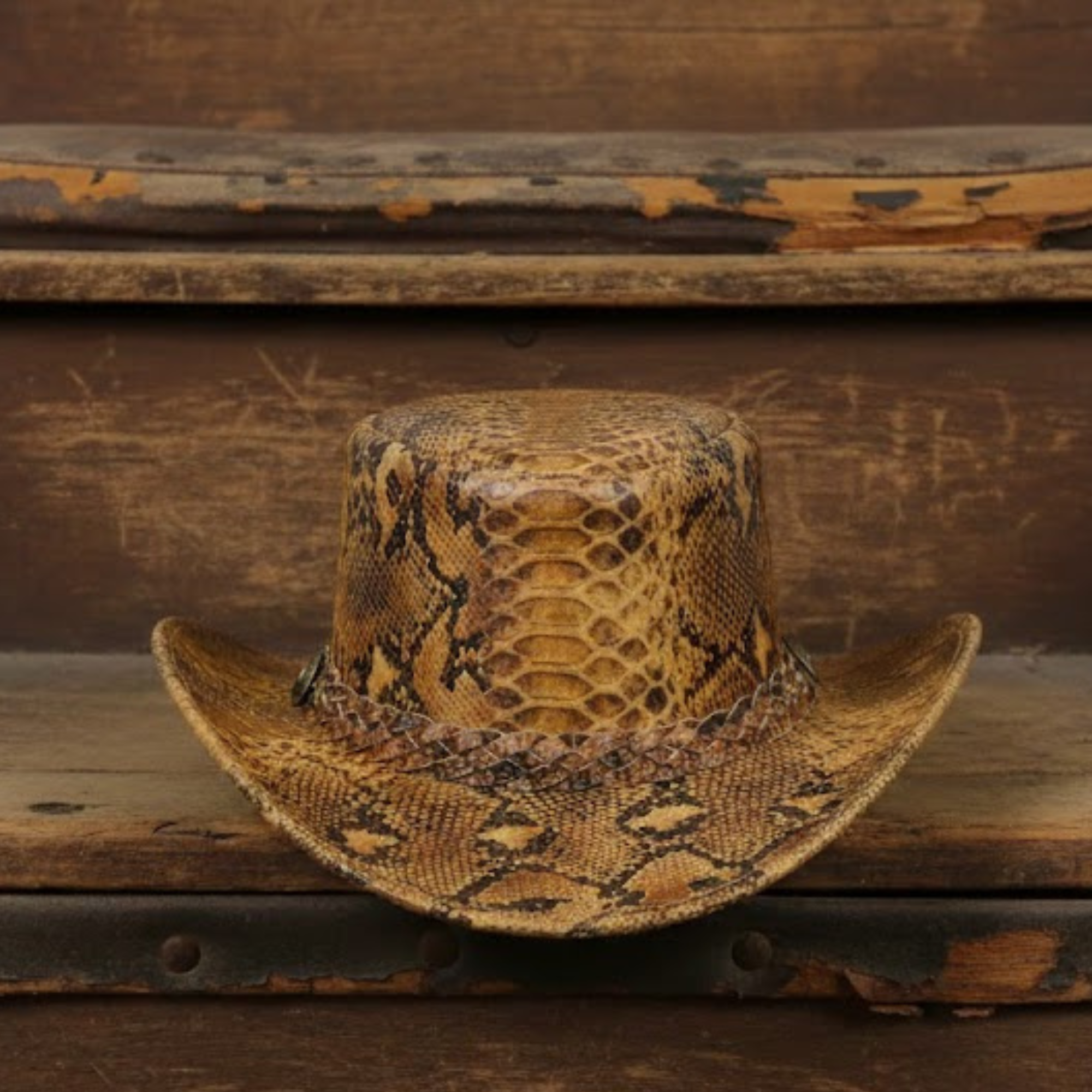 Cowhide Pattern Genuine Leather Western Cowboy Hat with Snakeskin-Pattern Hatband - Style 125 - image 06