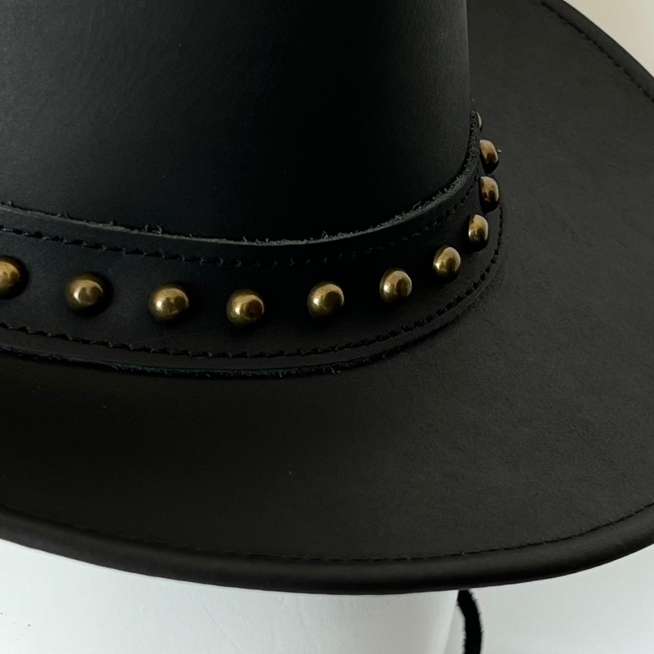 Cowhide Pattern Genuine Leather Western Cowboy Hat with Studded Detail featured view