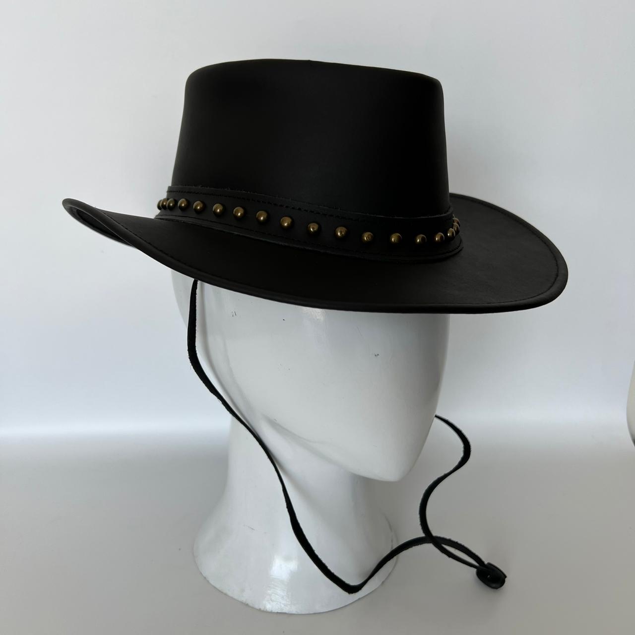 Cowhide Pattern Genuine Leather Western Cowboy Hat with Studded Detail side angle