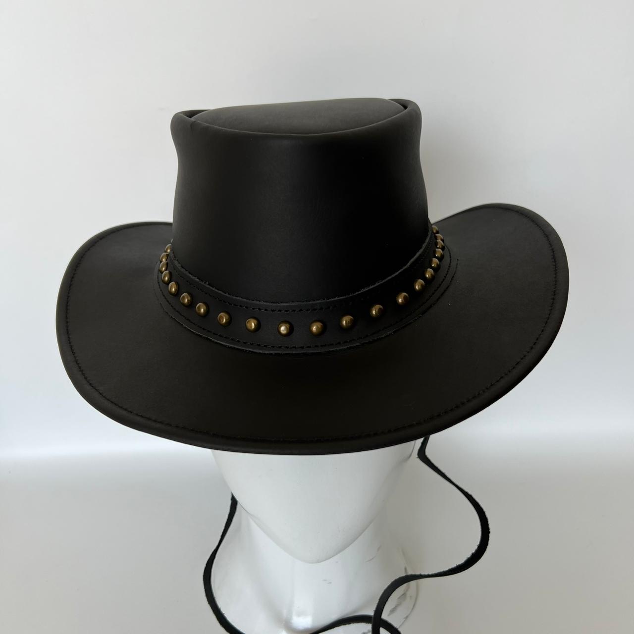 Cowhide Pattern Genuine Leather Western Cowboy Hat with Studded Detail back view
