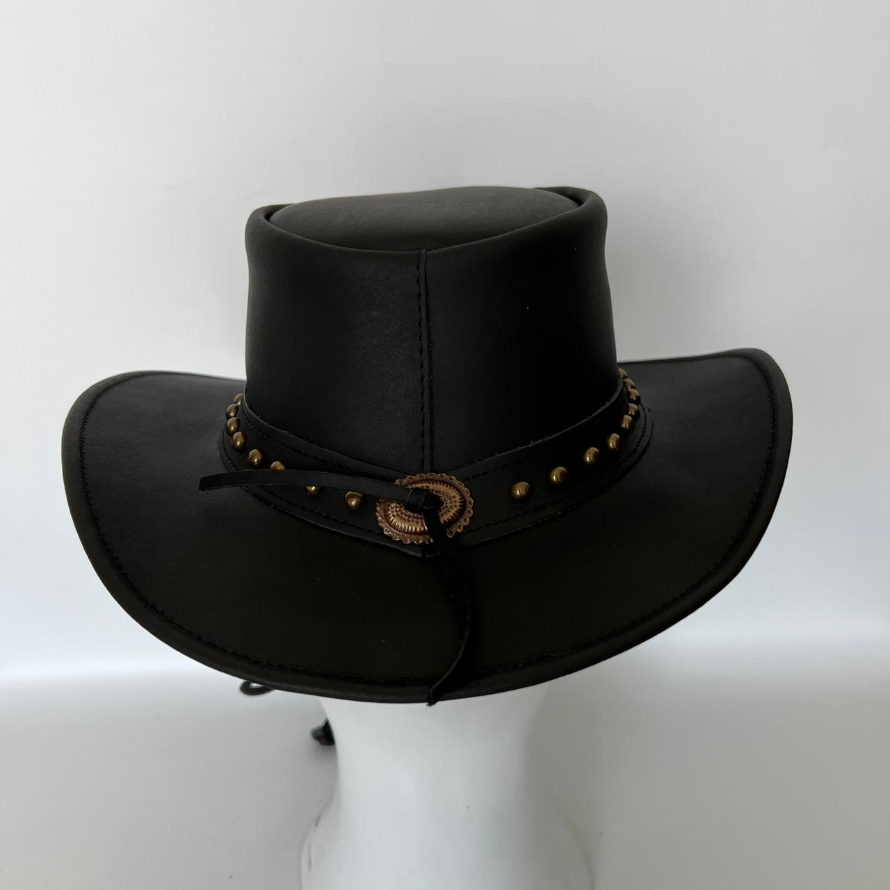 Cowhide Pattern Genuine Leather Western Cowboy Hat with Studded Detail detail view