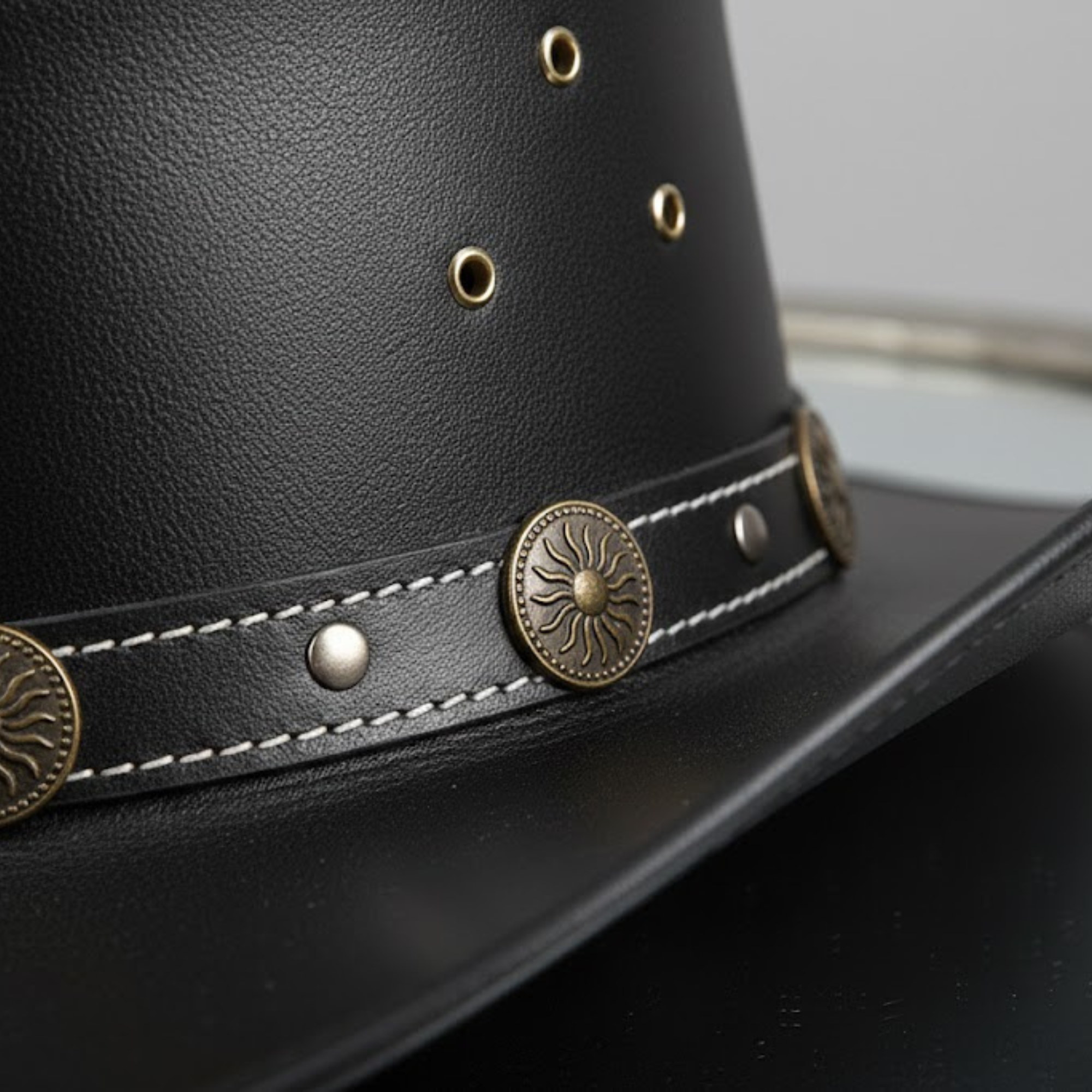 Cowhide Pattern Genuine Leather Western Cowboy Hat with Zipper Detail back view