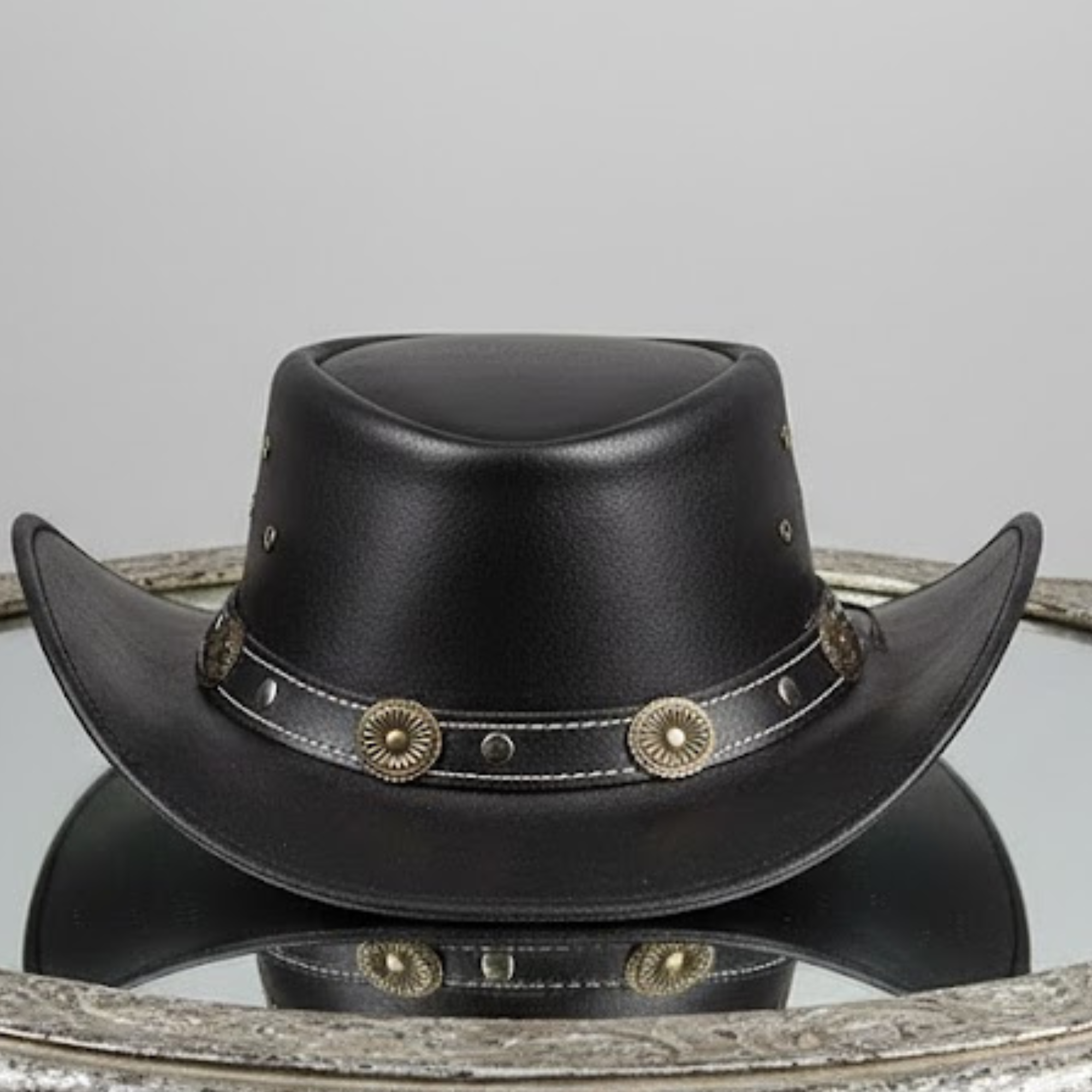 Cowhide Pattern Genuine Leather Western Cowboy Hat with Zipper Detail - image 05