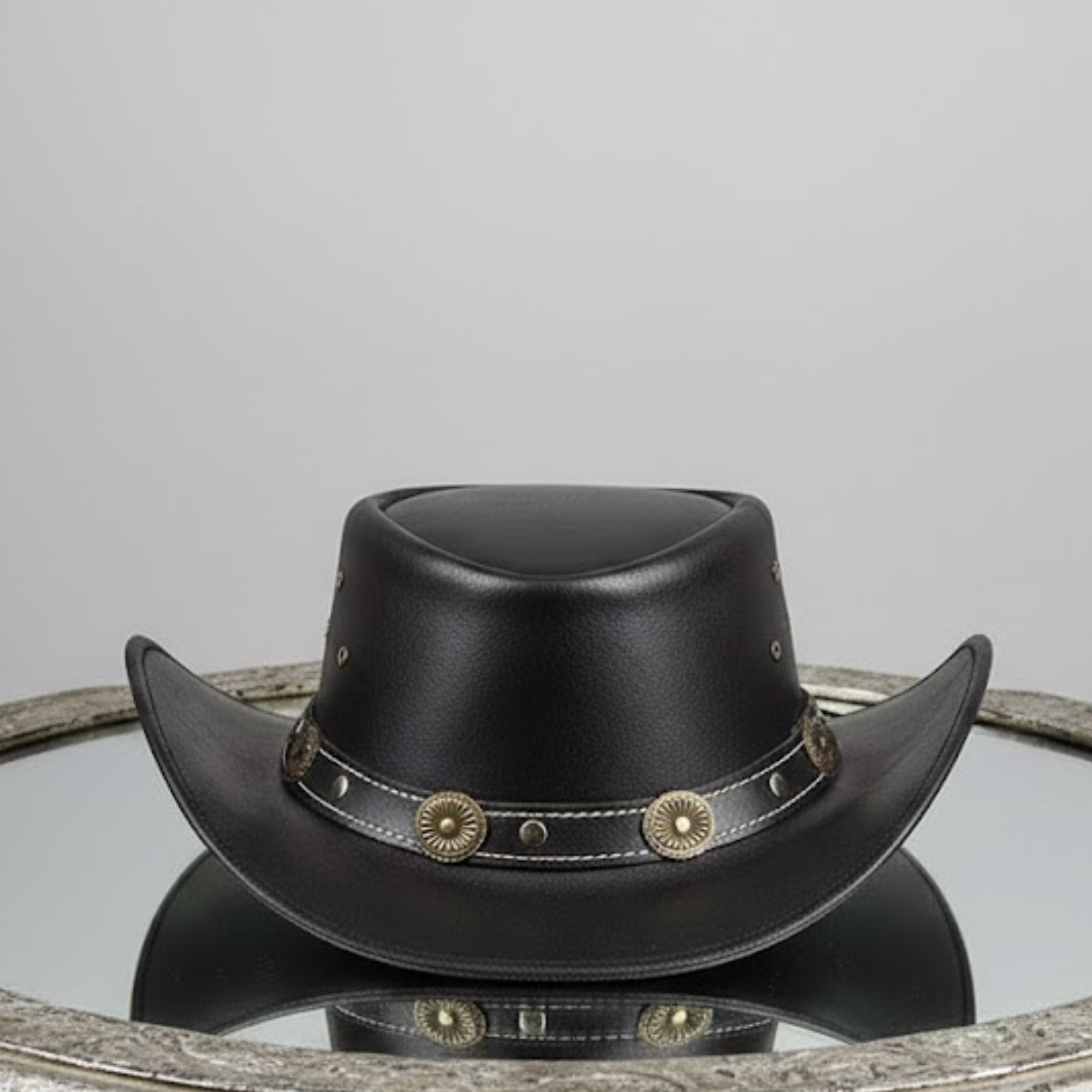 Cowhide Pattern Genuine Leather Western Cowboy Hat with Zipper Detail - image 06