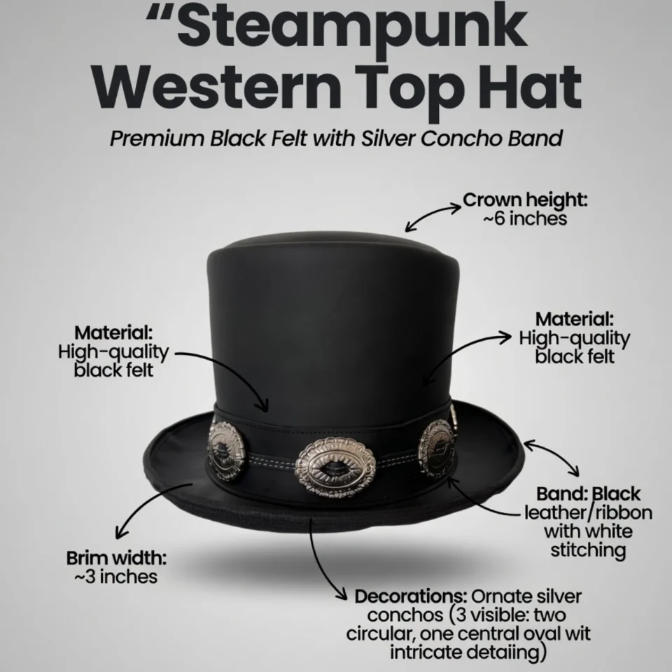 Dark Neutral Handmade Leather Festival Top Hat Style 087 three quarter view - dark neutral costume top hat with structured crown