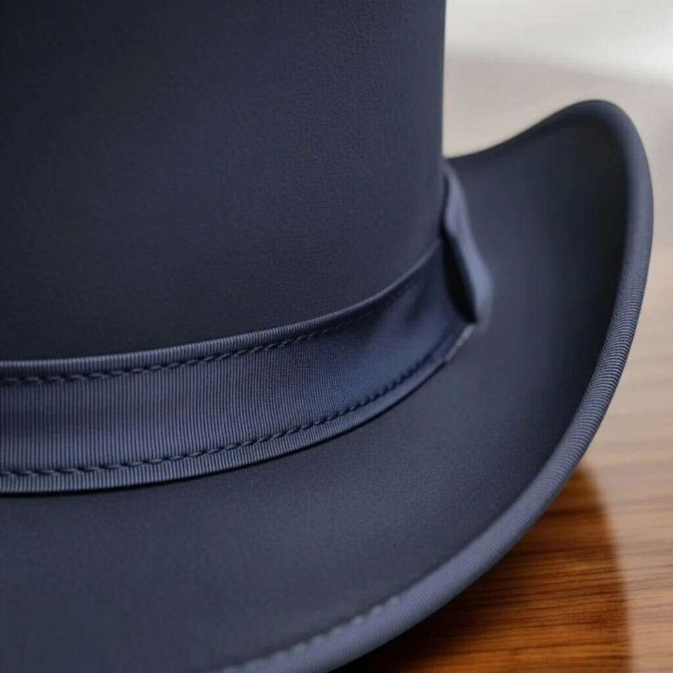 Dark Neutral Handmade Leather Gothic Top Hat Style 019 side view - dark neutral gothic top hat with structured crown