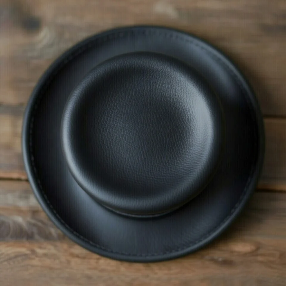 Dark Neutral Handmade Leather Gothic Top Hat Style 040 gallery view 05 - dark neutral gothic top hat with structured crown