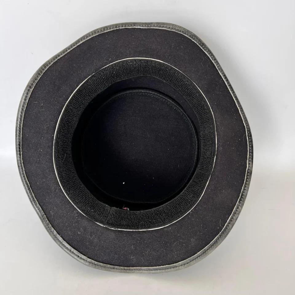 Dark Neutral Handmade Leather Gothic Top Hat Style 085 detail view - dark neutral gothic top hat with structured crown